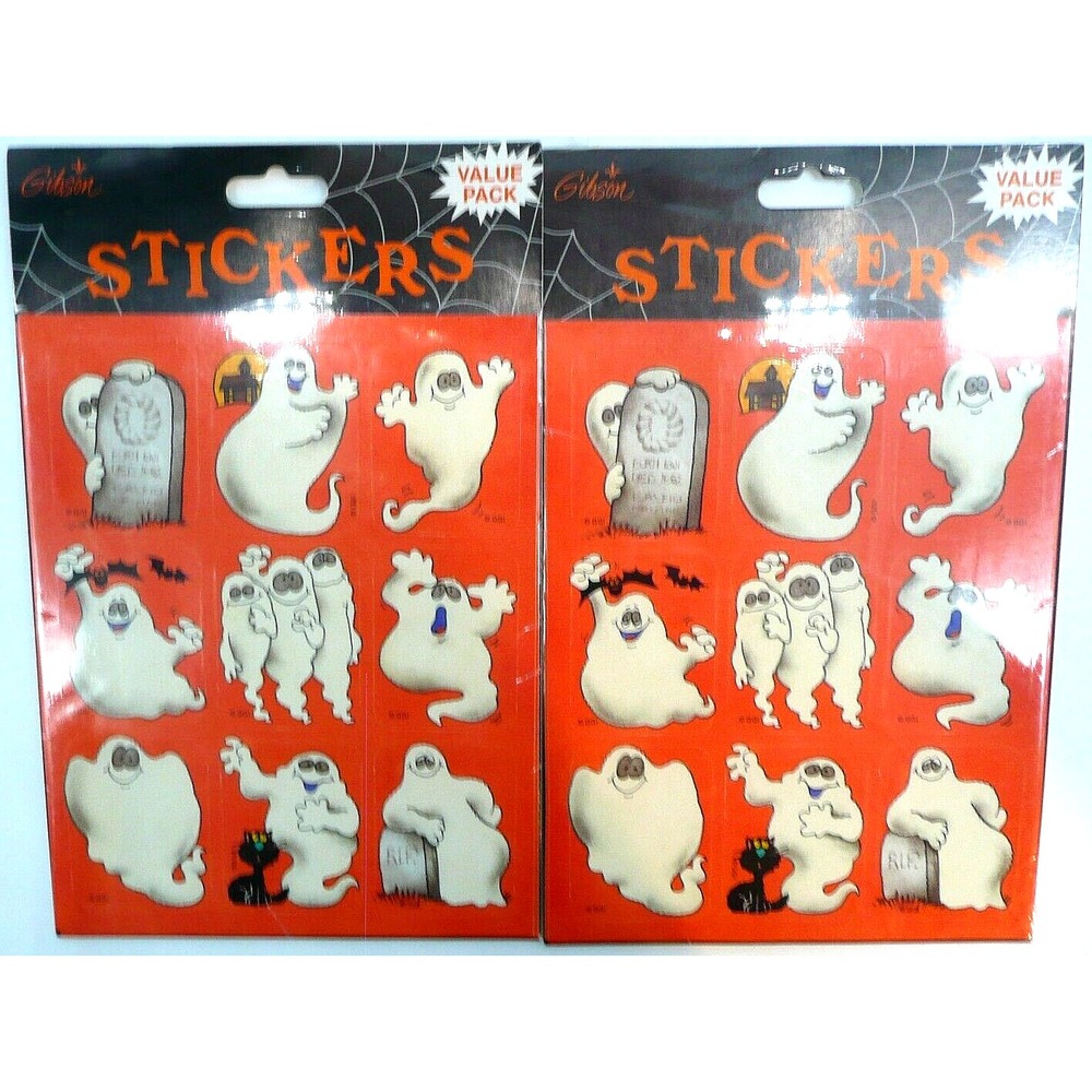 Lot of 2 Value Packs Vintage Gibson Halloween Sticker Sets - Glow In Dark Ghosts